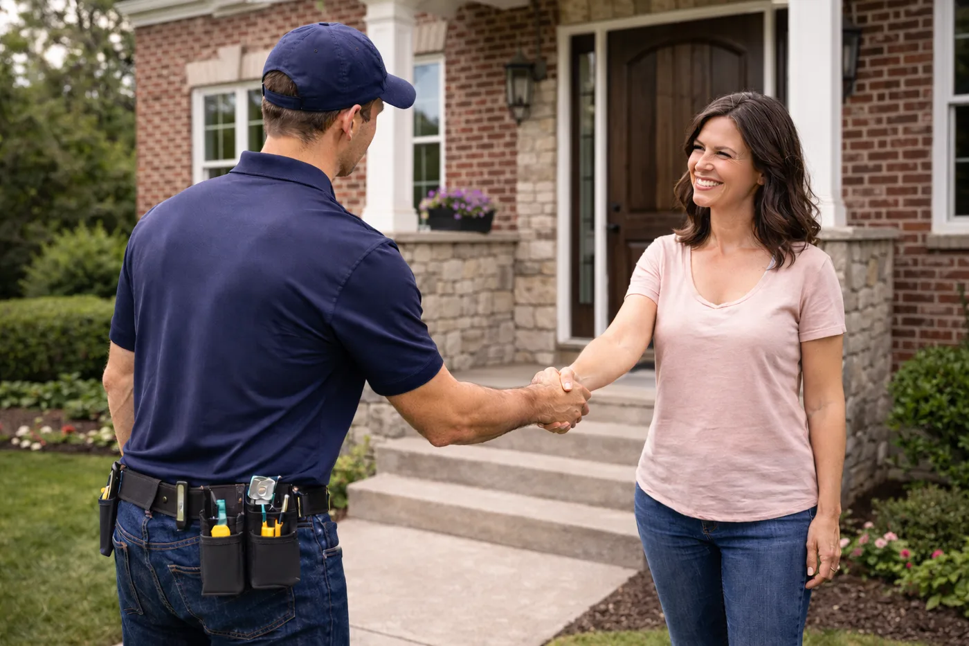 Inspector meeting with home buyers