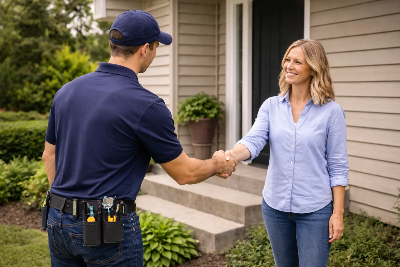 Trueform inspector shaking hands with a homeowner