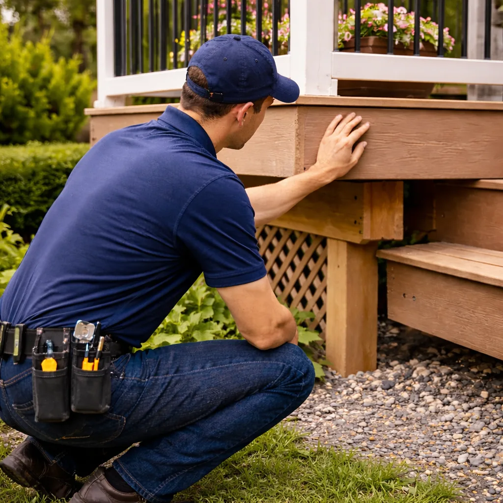 Inspector examining a residential deck